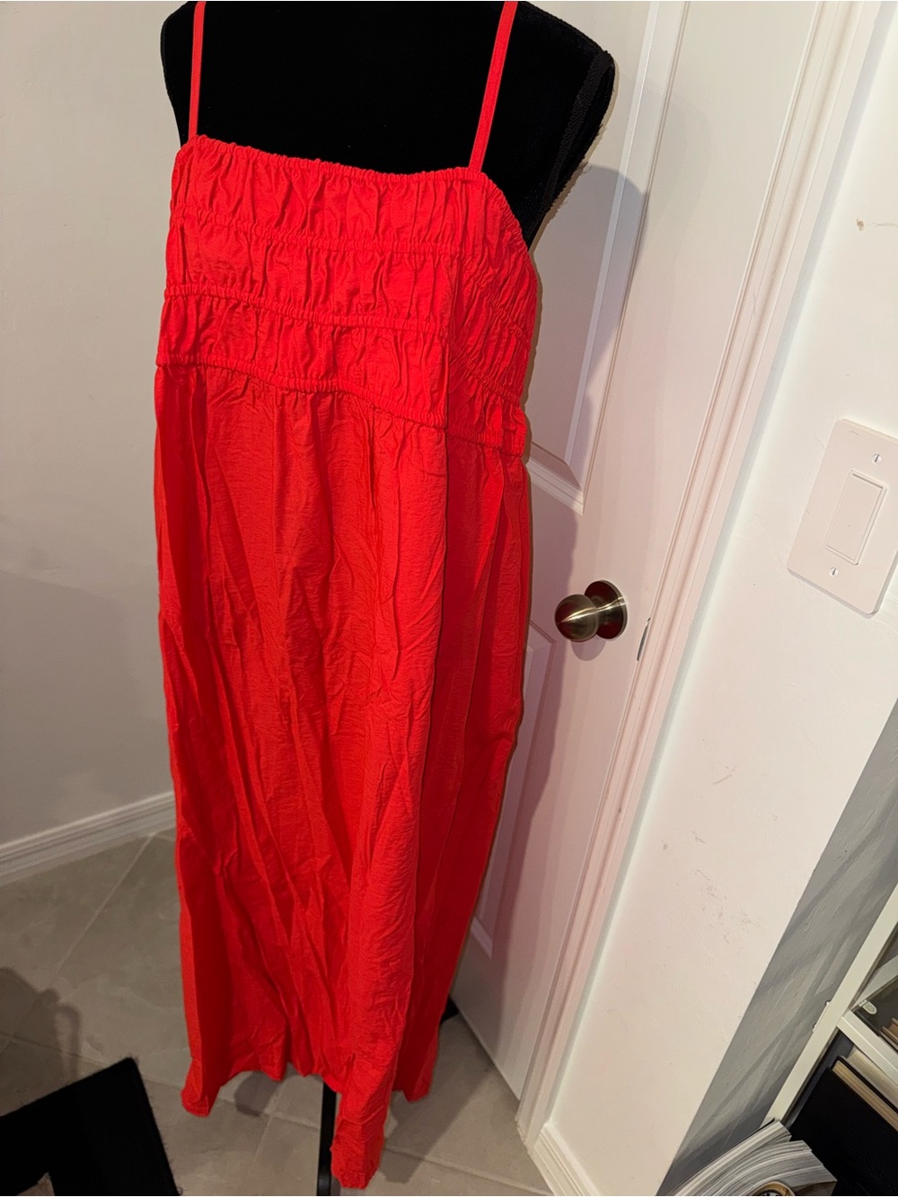 a new day Bright Red Smocked Maxi Dress Skirt with Spaghetti Straps